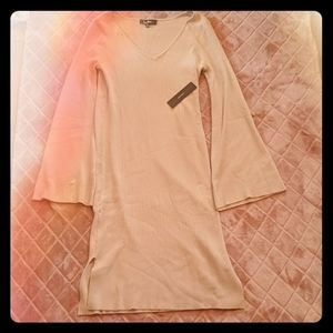 NWT Lulu's Bell Sleeve Ribbed Tan Sweater Dress